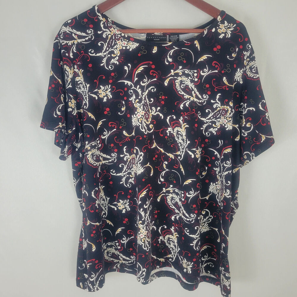 Apostrophe Shirt Womens 20 / 22W Top Multicolor Paisley Short Sleeve Round Neck